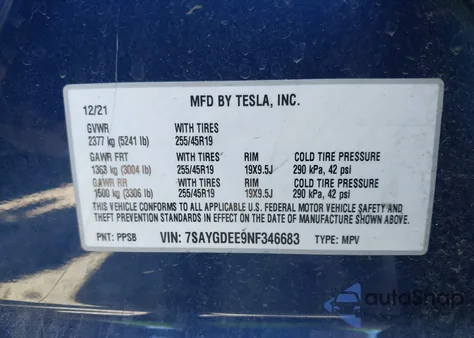 2022 Tesla Model Y Long Range Dual Motor All-Wheel Drive from USA, damaged, VIN 7SAYGDEE9NF346683